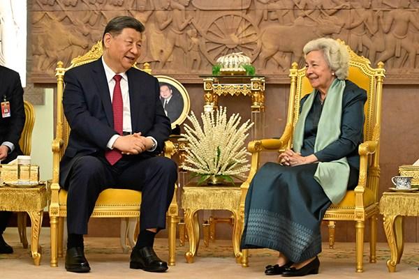 習(xí)近平會(huì)見柬埔寨太后莫尼列