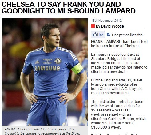 蘭帕德拒貴州13萬(wàn)磅周薪與魔獸交流后放棄中超